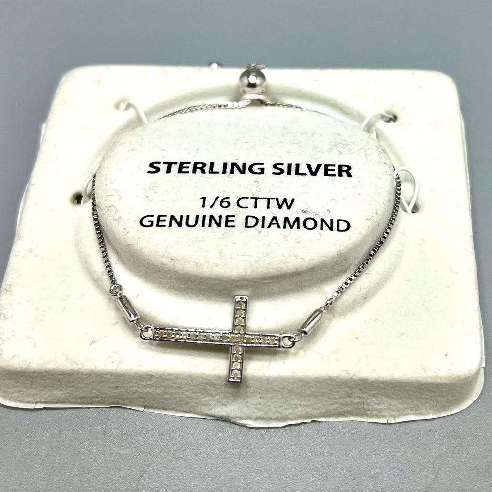 Sterling Silver & Genuine Diamond Cross Bolo Bracelet